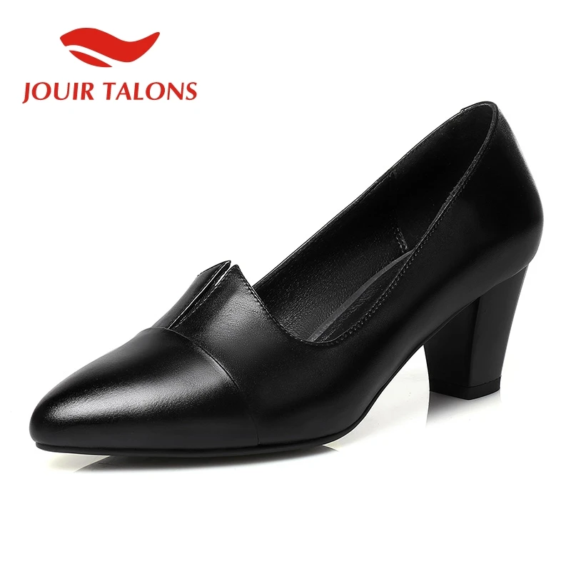 

JOUIR TALONS 2019 natural cow genuine leather office lady woman Shoes sexy pointed toe elegant chunky heels shoes women pumps