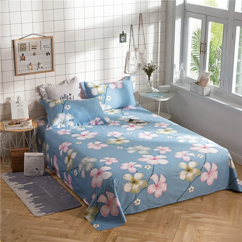 

Blue Elegant Red Print 3pcs Flat Sheet Set 100% Cotton Soft Bedding Bedsheet+2pillowcases Sheets Set Comfortable Set Sheet Sets