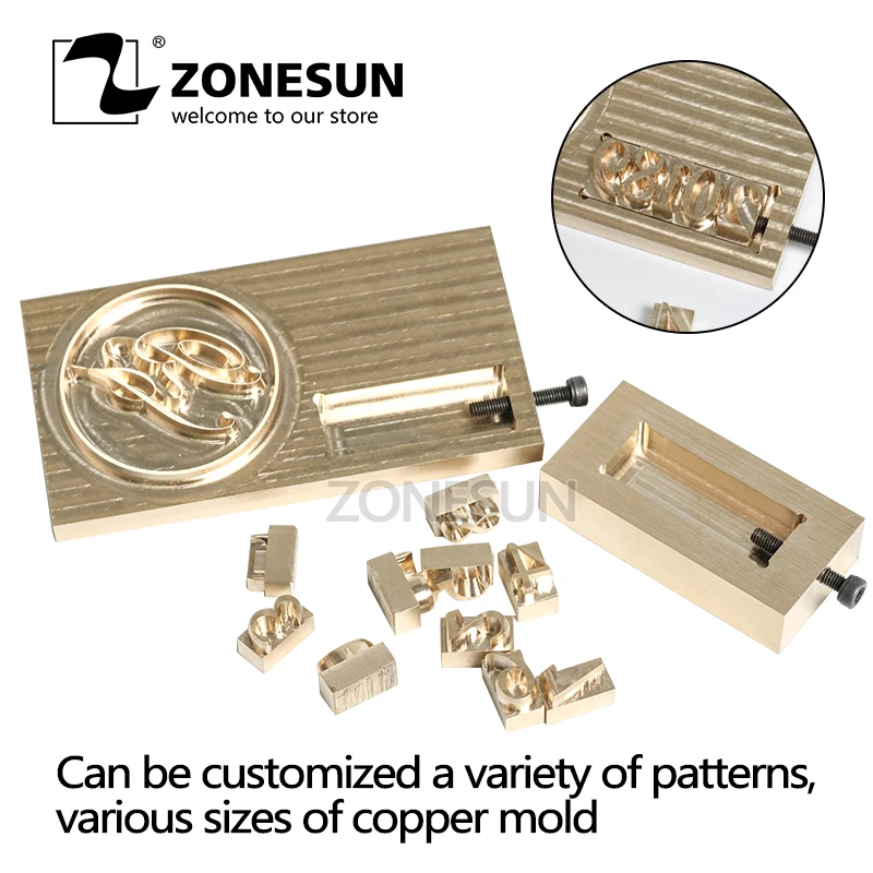 

ZONESUN DIY Brass Stamp Mold Branding Iron Logo Hot Foil Stamping Mold For Leather PU Wood Paper Initial Number Changeable