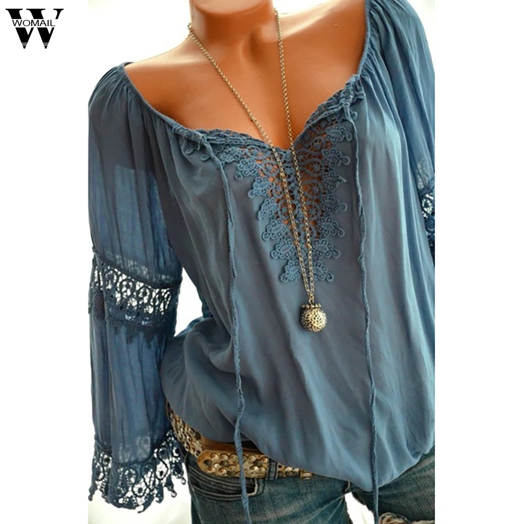 

Womail Tshirt Summer Sexy long Sleeve V-Neck Loose Plus Size S-5XL Gift high quality Fashion Casual NEW daily 2019 M56