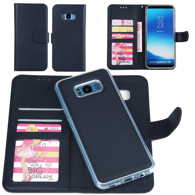 2 в 1 Роскошный кожаный бумажник чехол для телефона для Samsung Galaxy S6 S7 край S8 S9 плюс Чехол с откидной крышкой с отделением для карт, на магните Note 8 9 Fundas - Цвет: Синий