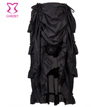 Corzzet Black Multilayer Victorian Burlesque Costumes Gothic Steampunk Clothing Ruffled Chiffon Skirt For Women Matching Corset