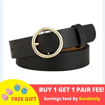 Badinka New Gold Round Metal Circle Belt Female Gold Silver Black White PU Leather Waist Belts for Women Jeans Pants Wholesale