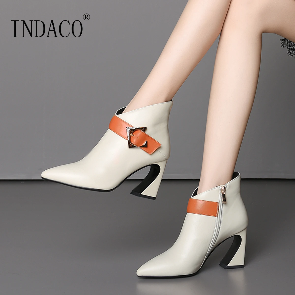 

Winter Boots Women 2018 New Fashion Ladies Shoes Sexy Ankle Boots for Women Beige Black Scarpe Donna 8cm