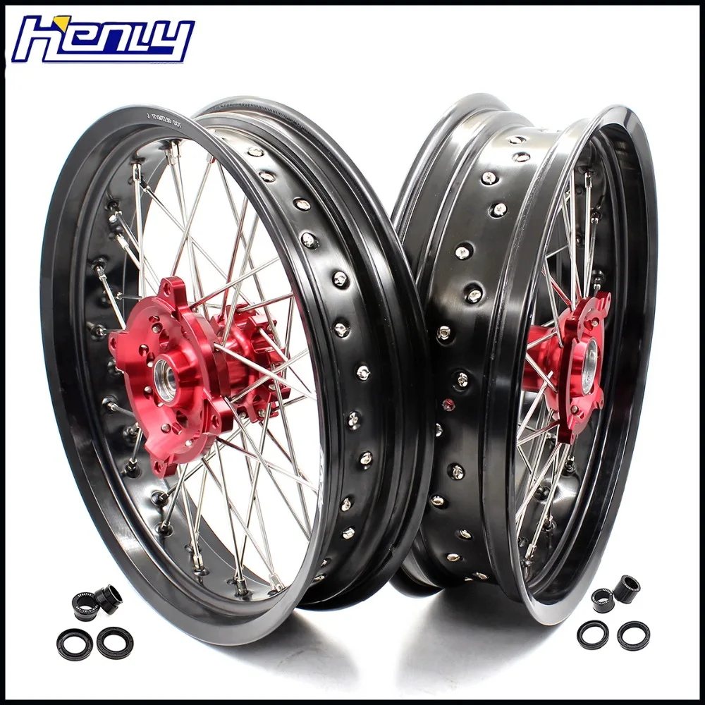 

3.5/4.25 SUPERMOTO WHEELS RIMS SET FOR HONDA CRF250L 2013-2016 RED CNC HUBS