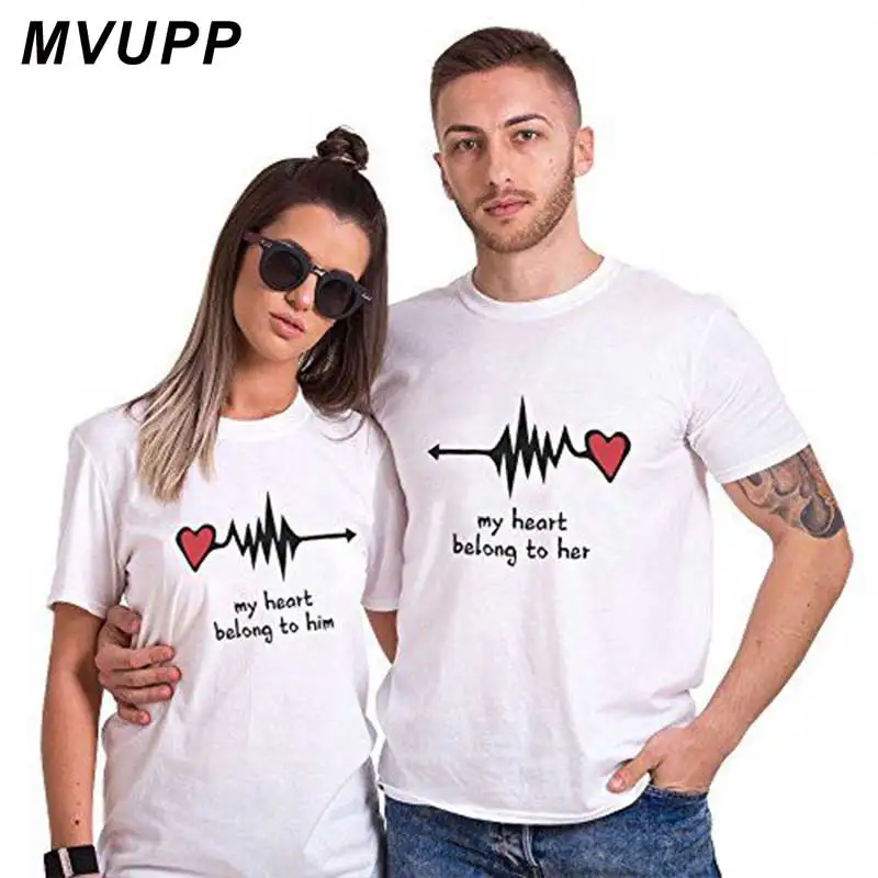 Men Women Love Heartbeat Printed Short Sleeve T-Shirt
