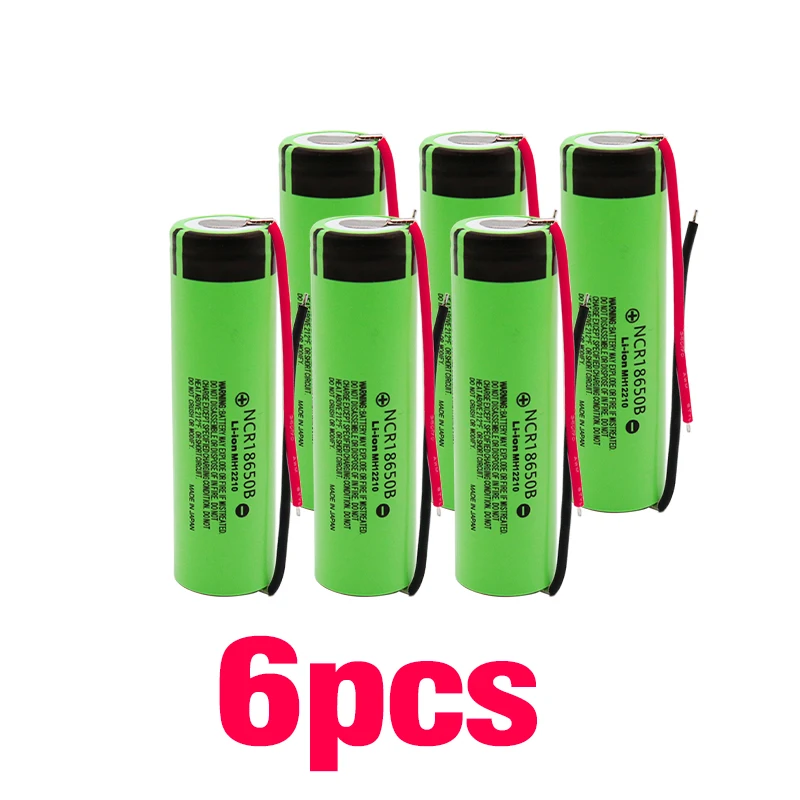 New 18650 battery 3400mah 3.7v lithium battery for NCR18650B 3400mah Suitable for Panasonic flashlight battery+ diy wire - Цвет: 6pcs