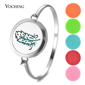 

10pcs/lot Aromatherapy Diffuser Bracelet 316L Stainless Steel Feather Perfume Locket Bangle 2 Styles with Felt Pads VA-984*10