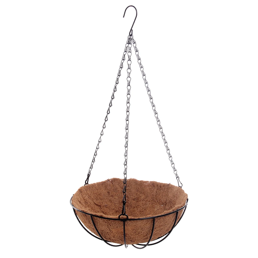 3pcs Hanging Coconut Basket Planter Flower Pot Back Black Metal Frame Hanger for Home Decoration Accessories