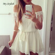 Summer Dress 2017 Fashion Sexy Women Lady Lace Chiffon Sleeveless Evening Party Club Mini Dress Beach White High Quality Jan 16