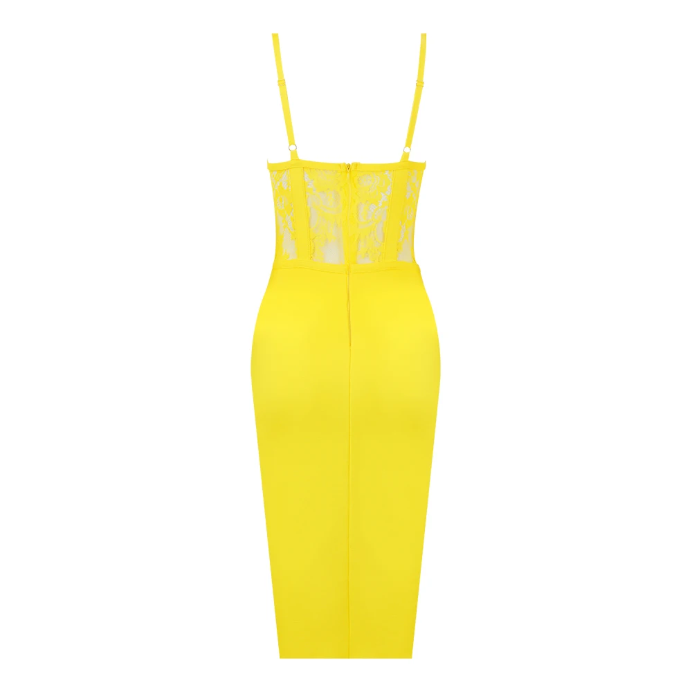 Новейшее женское Сексуальное желтое Бандажное платье с v-образным вырезом трикотажные эластичные вечерние платья