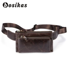 BOSIKAS Мужские поясные сумки из натуральной кожи, дорожные сумки на грудь для телефона, мужская сумка-пояс, винтажный пояс для хранения денег, поясная сумка
