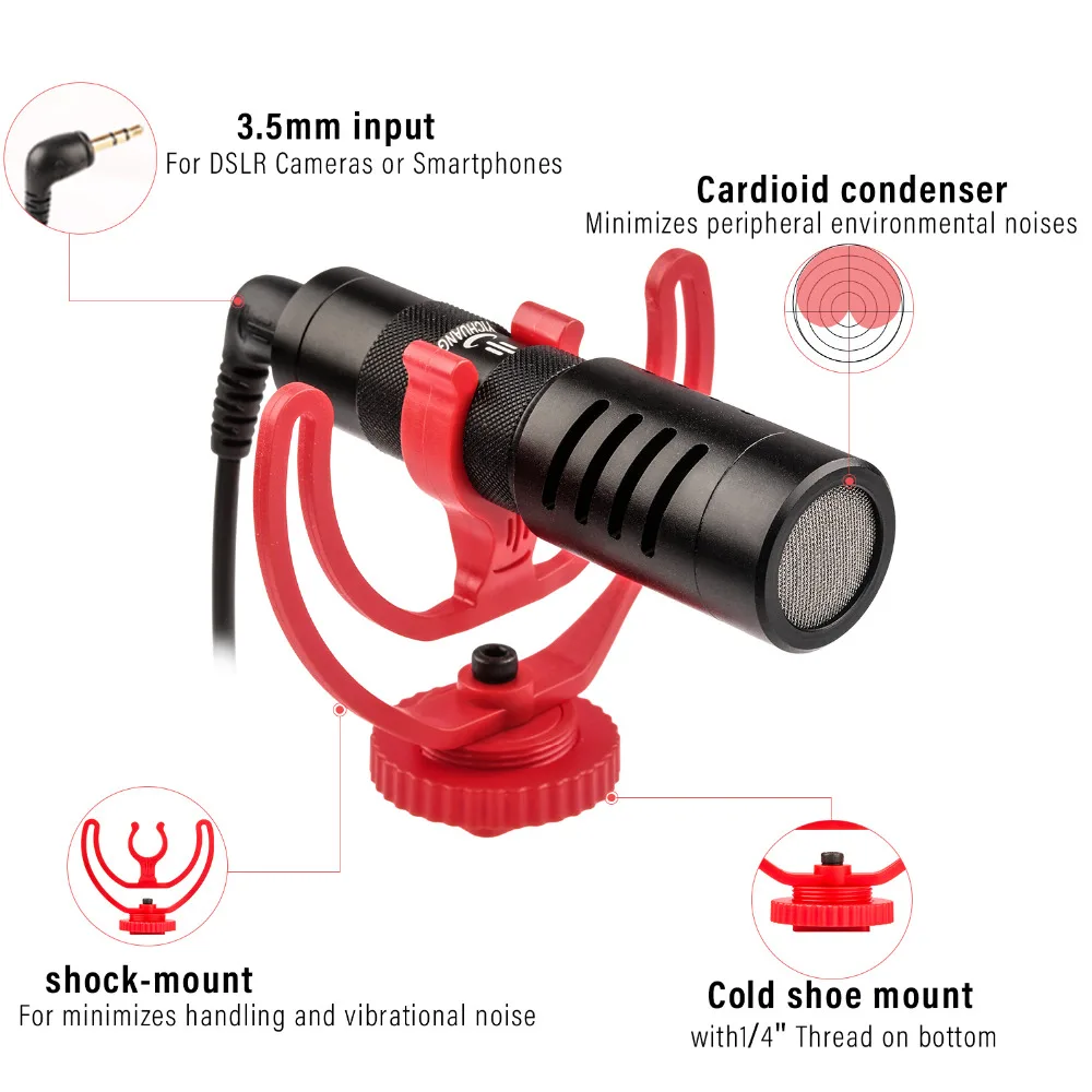 

Camera Video Microphone Recording Shotgun Mic w/Shock Mount for iPhone/Android Smartphone,Canon/Nikon DSLR and Camcorder YouTube