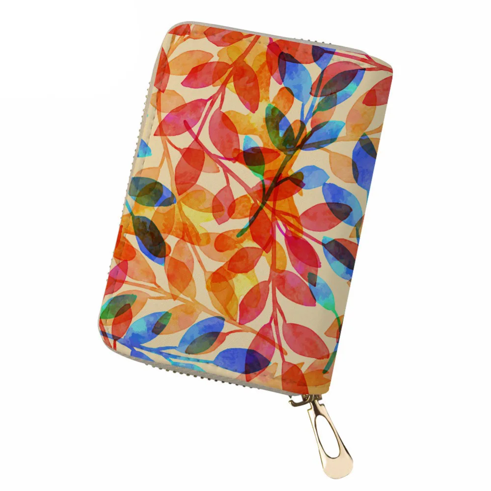 

NOISYDESIGNS PU Leather ID Card Holder Colorful Leaf Print Credit Card Holder for Women Ladies Fashion Card Organizer for Travel