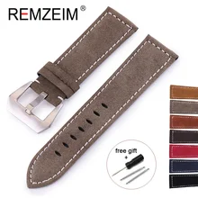 REMZEIM 18 мм 20 мм 22 мм 24 мм Матовый кожаный ремешок для часов для мужчин и женщин из нержавеющей стали ремешок с пряжкой relogio pulseira браслет montre