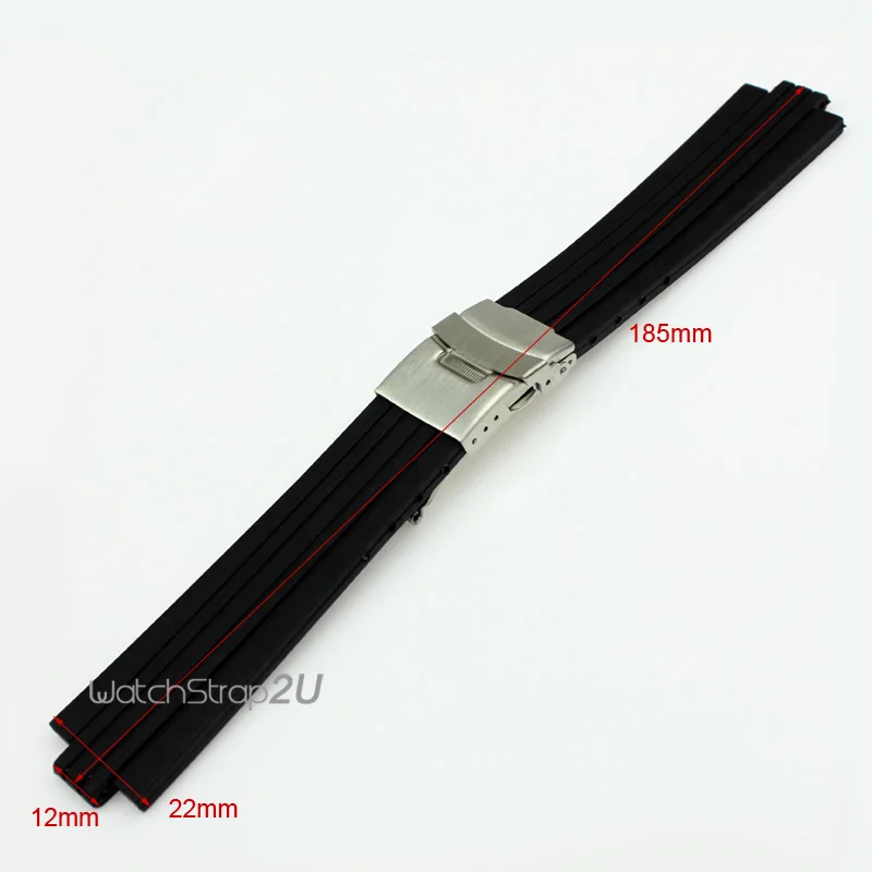 Black Silicone Rubber Watch Band Strap Stripe Pattern Waterproof