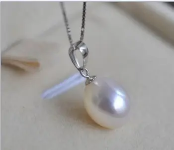 

Natural 10x12mm AAA+south sea White Pearls Necklace Pendant 925silver