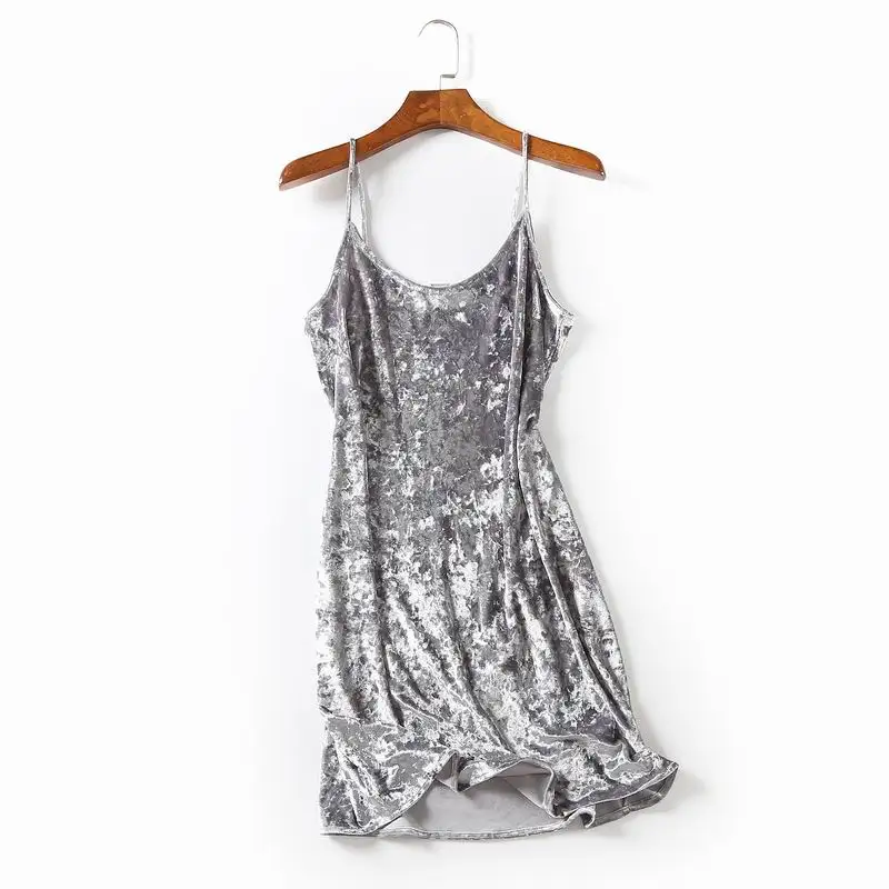 

Women Sexy Solid Velvet Short Slip Dress