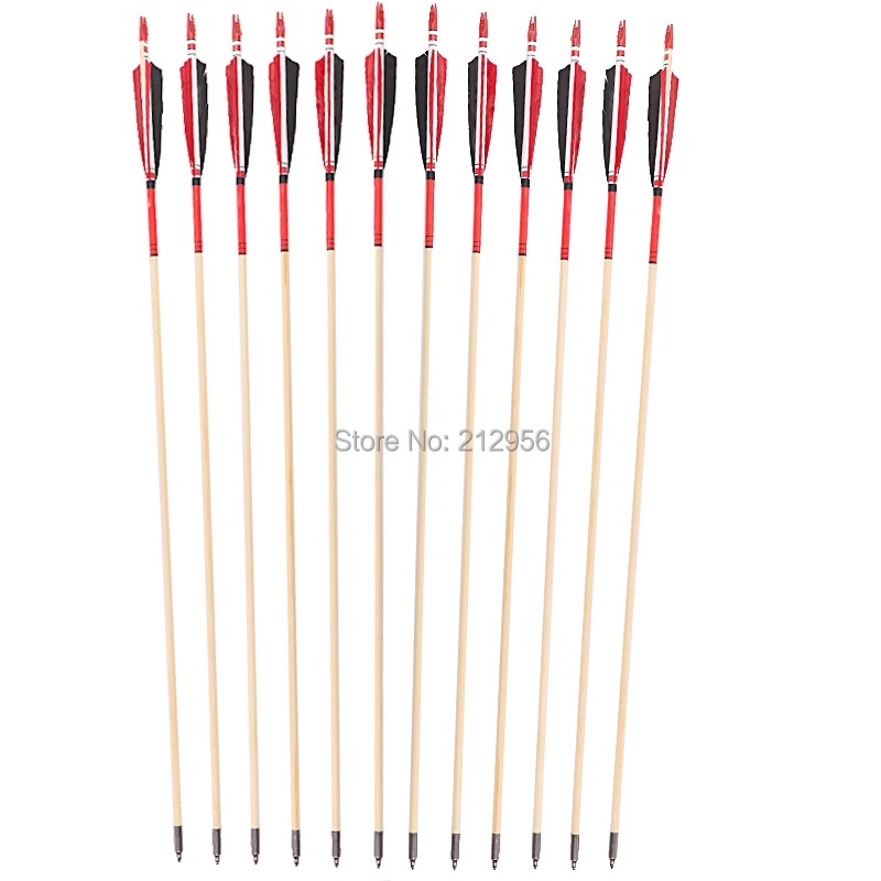 

Longbowmaker 12PK Red And Black Printing Turkey Feathers Cedar Wood Target Practice Arrows WYT3