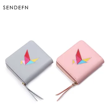 

SENDEFN Bird New Wallet Women Purse Brand Coin Purse Zipper Wallet Female Short Wallet Women Split Leather Purse Small Purse