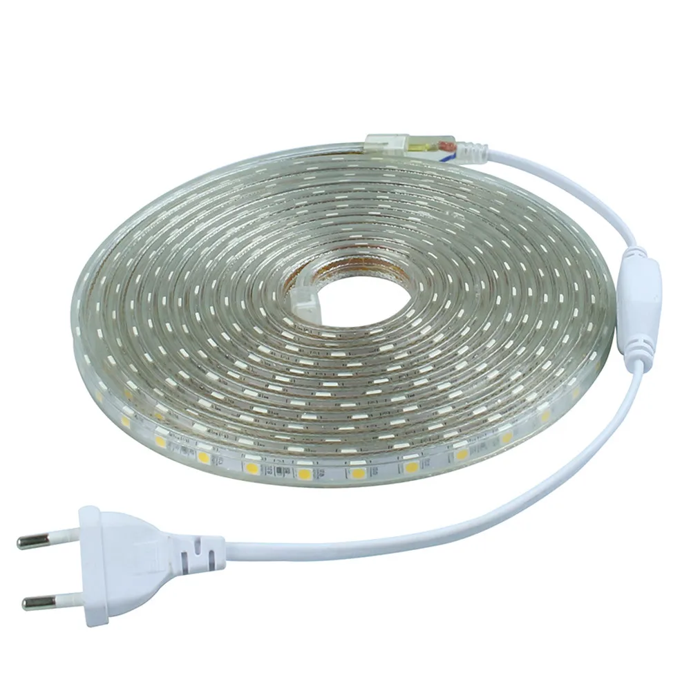 Светодиодная лента SMD 5050 220В LEDled газа водонепроницаемый гибкие бар свет 60led/М 6 М~ 25 М с вилкой ЕС открытый украшения сада