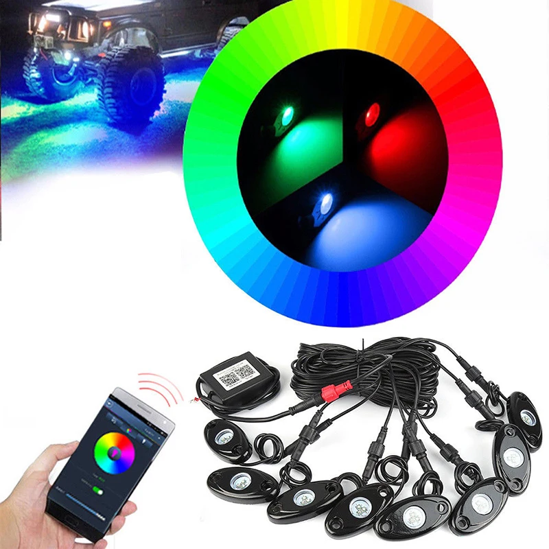 Водонепроницаемый 8x RGB светодиодный свет рок беспроводной контроль светодиодный мигание музыки для джипа внедорожника