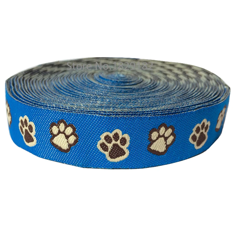 100 Polyester Cartoon Woven Jacquard Ribbon Blue Footprints For DIY