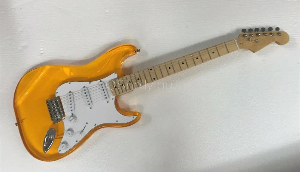 

top quality QShelly standard custom orange acrylic ST 6 strings maple neck maple neck fd electric guitar musical instument shop