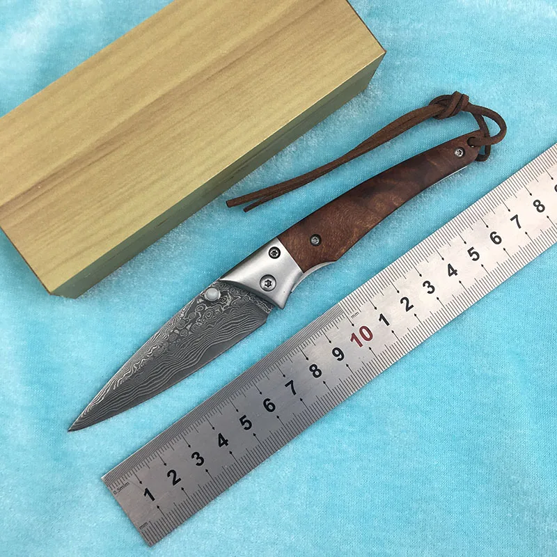 

LEMIFSHE L02 folding knife Damascus blade copper gasket red shadow wooden handle camping outdoor tactical survival EDC tool