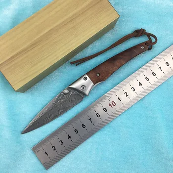 

LEMIFSHE L02 folding knife Damascus blade copper gasket red shadow wooden handle camping outdoor tactical survival EDC tool