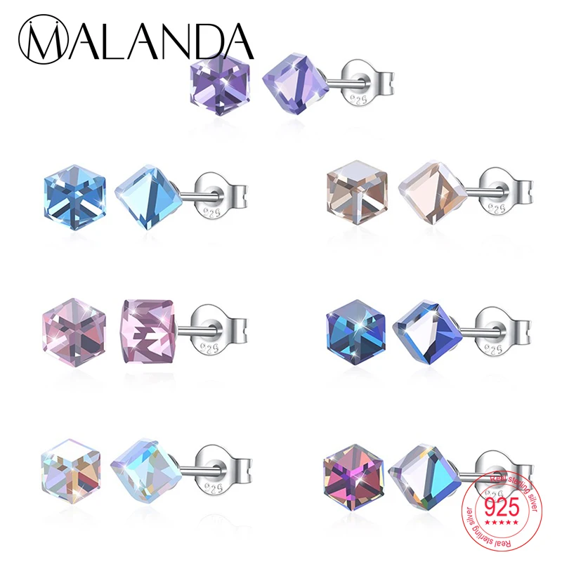 

MALANDA Square Crystal From Swarovski Sterling Silver Earrings Fashion Piercing Stud Earrings For Women Wedding Earrings Jewelry