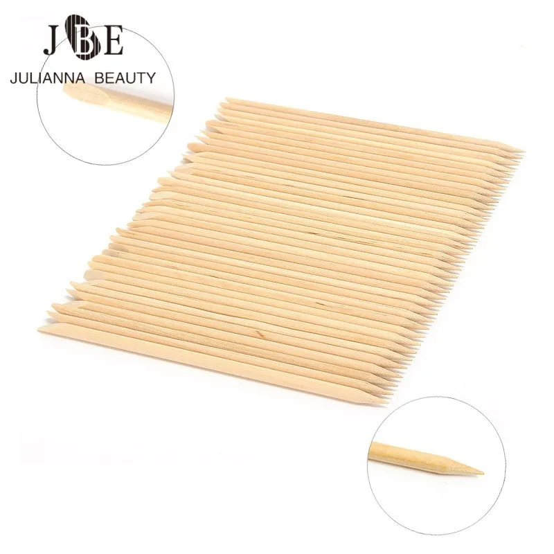 

50Pcs Nail Art Orange Wood Stick Cuticle Pusher Remover 2 Way Double Sided Durable Wood Stick Pedicure Manicure Care Tool