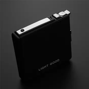 

1PC Metal Ultra Thin Cool Black Cigarette Box Cigarette Case With Windproof Rechargeable Cigarette Lighter Drop Shipping Hot New