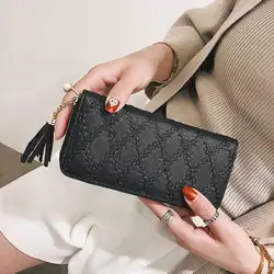 2019 Для женщин кошельки модные женские сумки с кисточкой Длинный кошелек на молнии портмоне карты ID держатель сцепления женщина бумажник