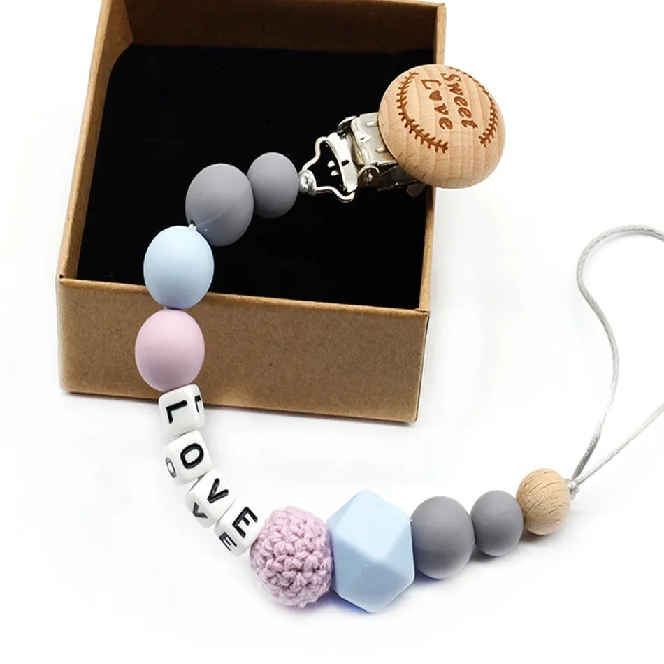 New 9 styles DIY holder personalized name silicone baby pacifier clip pacifier chain teething pacifier chew toy baby dummy clips