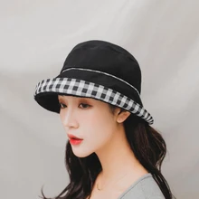 SUOGRY Панама женская хлопковая клетчатая черная шляпа-ведро для женщин Женская рыболовная шляпа женская летняя шляпа от солнца повседневная Солнцезащитная шляпа новинка
