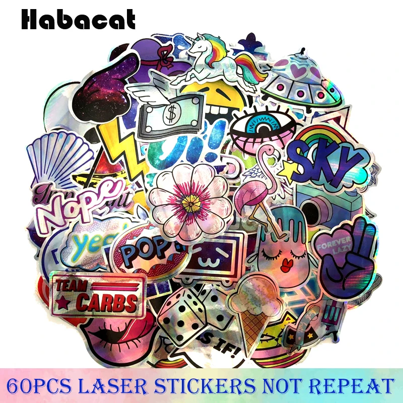 

60Pcs/Lot Cool Laser Star Stickers For Motorcycle Skateboard laptop Bicycle Paint Sticker Pack Decoration DIY Waterproof sticker