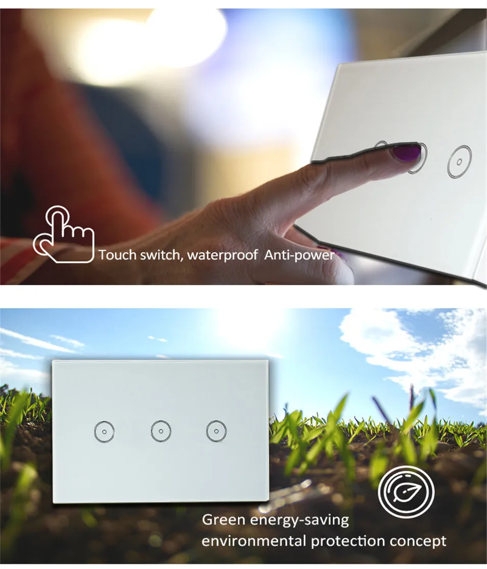 7----Wifi Smart Wall Light Switch US 3 Gang Tempered GlassTouch Panel Wireless Switch Wifi Remote Lamps ONOFF with Amazon Alexa