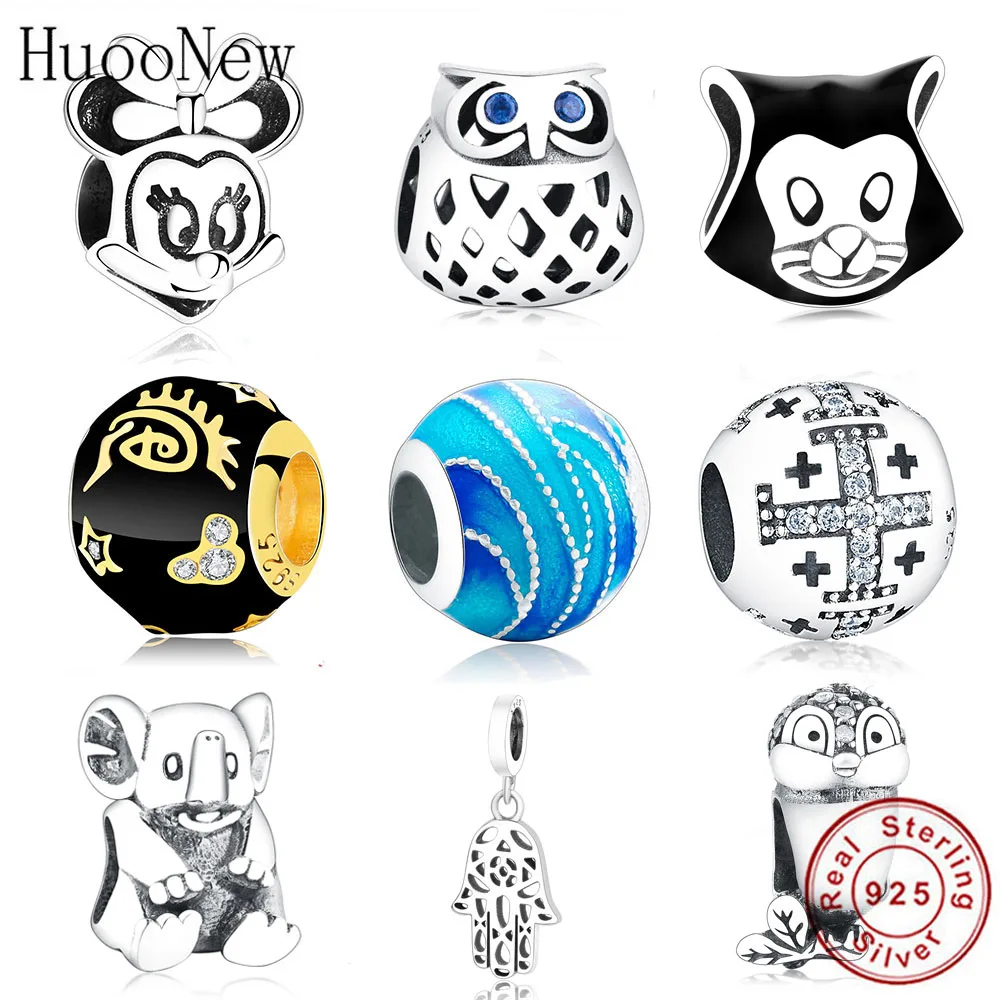 

HuooNew Fit Original Pandora Charm Bracelet 925 Sterling Silver Summer Sea Sky Lake Blue Enamel Bead For Jewelry Making Berloque