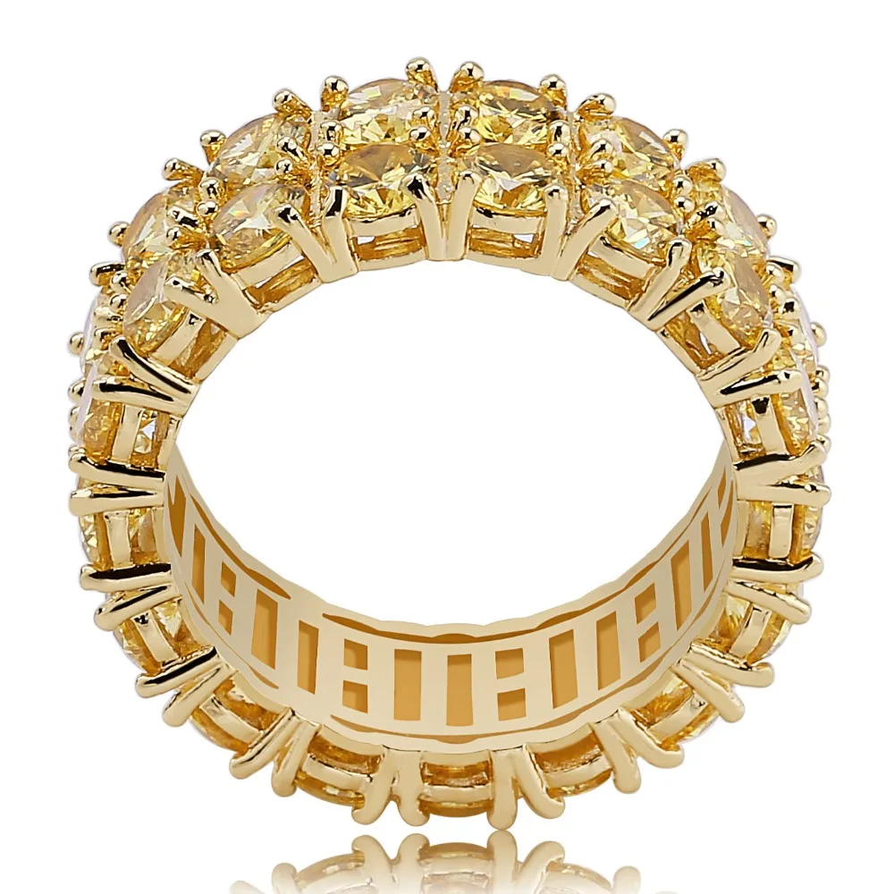 ARMNVNV 2 Rows CZ Gold Color Ring Full Bling Iced Out Wedding Zircon Hop Hop Rings Hollow Luxury Engagement Fashion Jewelry Gift