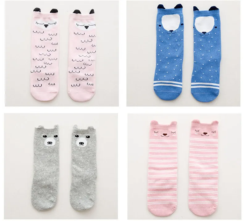 Милые детские носки с рисунком лисы, кошки, стерео носки с ушками, хлопковые нескользящие милые Гольфы унисекс, носки для малышей