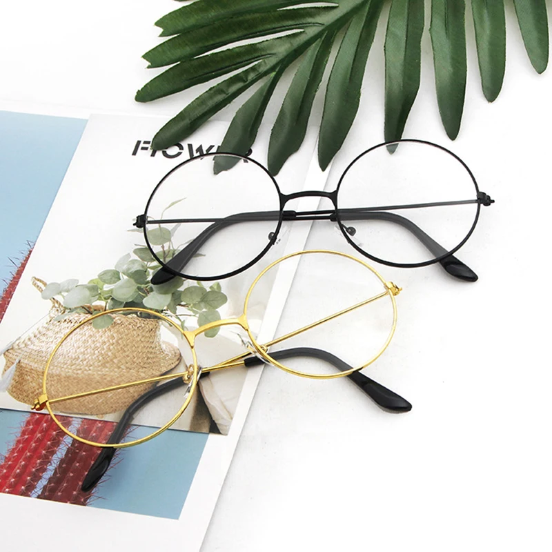 

3 Colors Man Woman Retro Large Round Glasses Transparent Metal eyeglass frame Black Silver Gold spectacles Eyeglasses