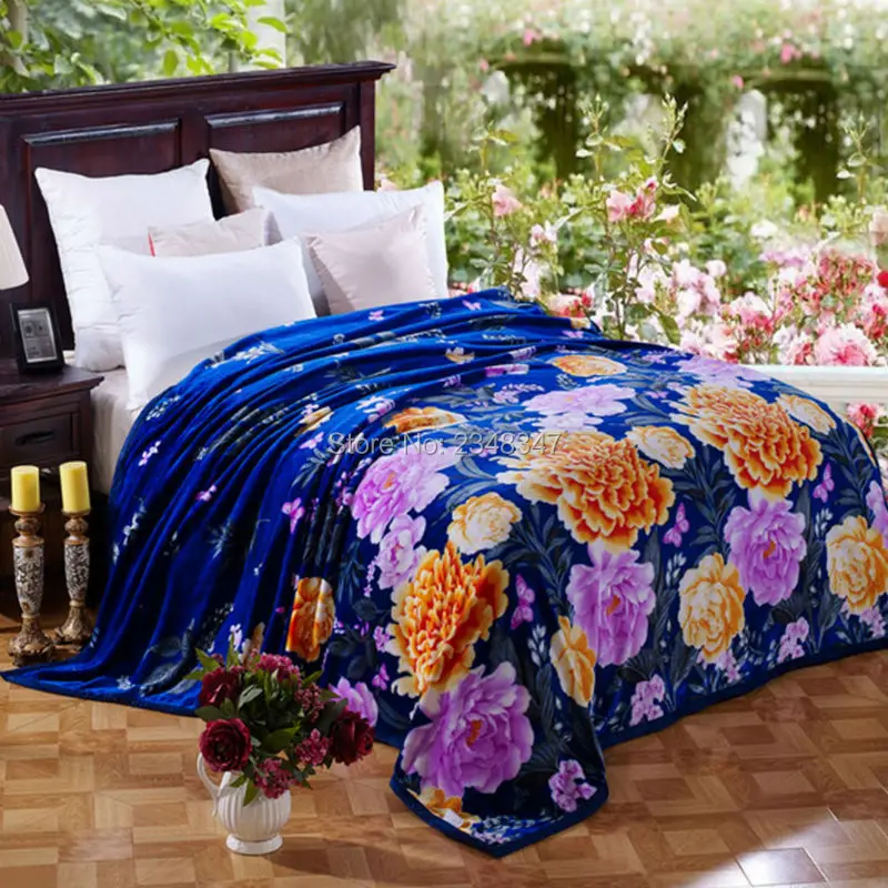 Quality Warm Plush Soft Faux Mink Flannel Fleece Blanket Throws Flower