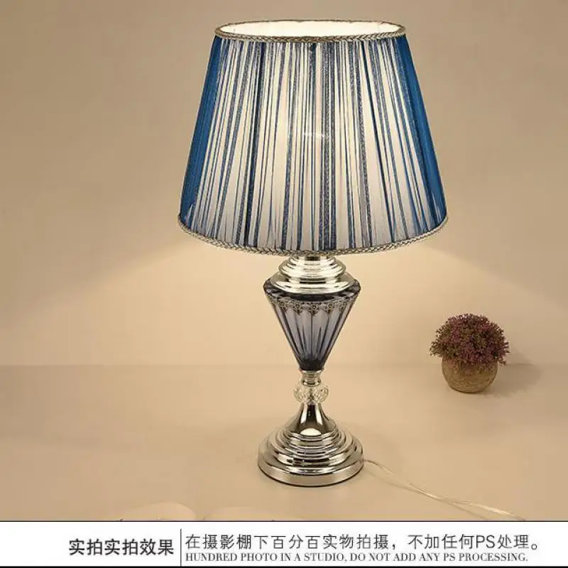 Современная мода ткань абажур Декор BlueTable лампа для спальни отеля E27 прикроватная