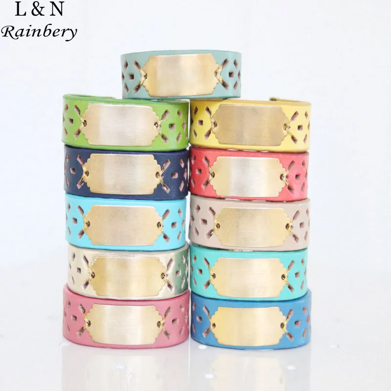 Rainbery 2016 New Colorful Personalized Monogram Leather Bracelet stainless steel Initial Bracelet Custom Name Bracelet