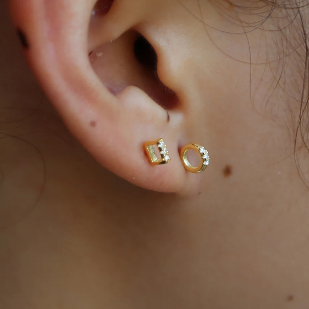 4 мм миниатюрные геометрические круглые квадратные круглые серьги-гвоздики из стерлингового серебра 925 пробы с ушной косточкой, минимальный изящный набор сережек для пирсинга 925