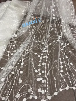 

CiCi-11306 sparkly Nigerian french tulle lace fabric bridal embroidered tulle lace fabric with sequins