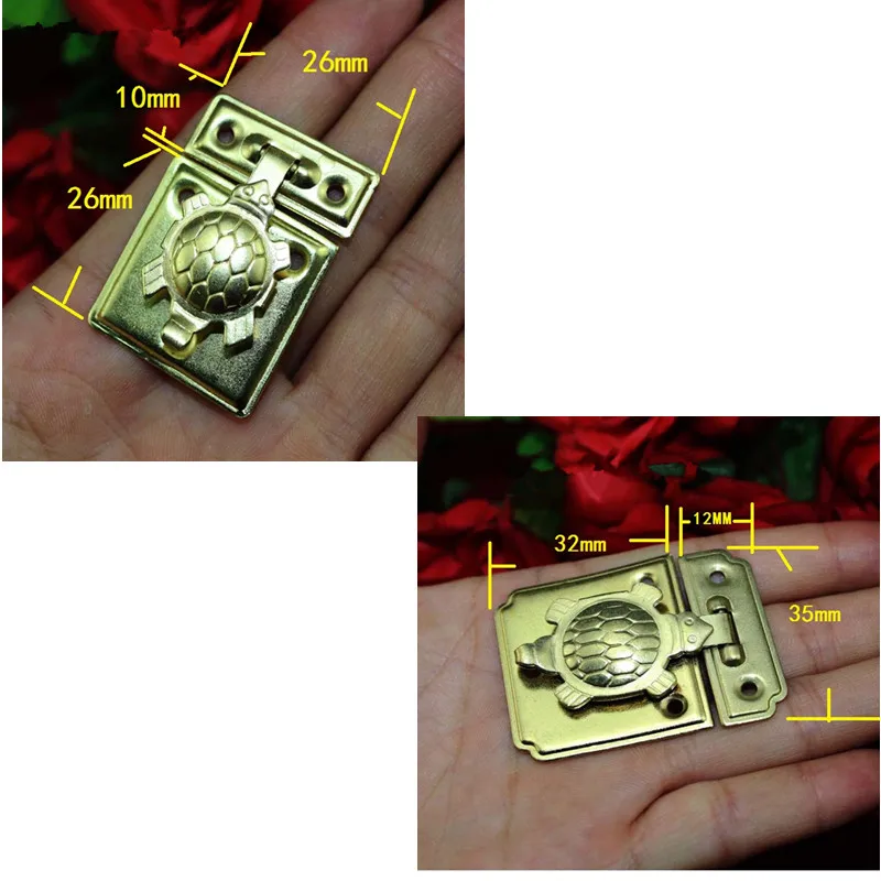 Turtle Lock Wooden Jewellery Box Vase Buckle Metal Hasp Latch Decorative Chinese Furniture Gold Color 8Sets | Обустройство дома