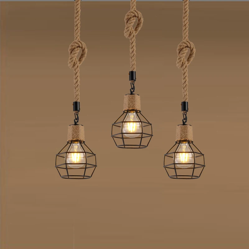 Промышленная люстра в стиле лофт, винтажный подвесной светильник для спальни, коридора, гостиной, бара, столовой, ресторана, кафе, светильник с веревкой, подвесной светильник