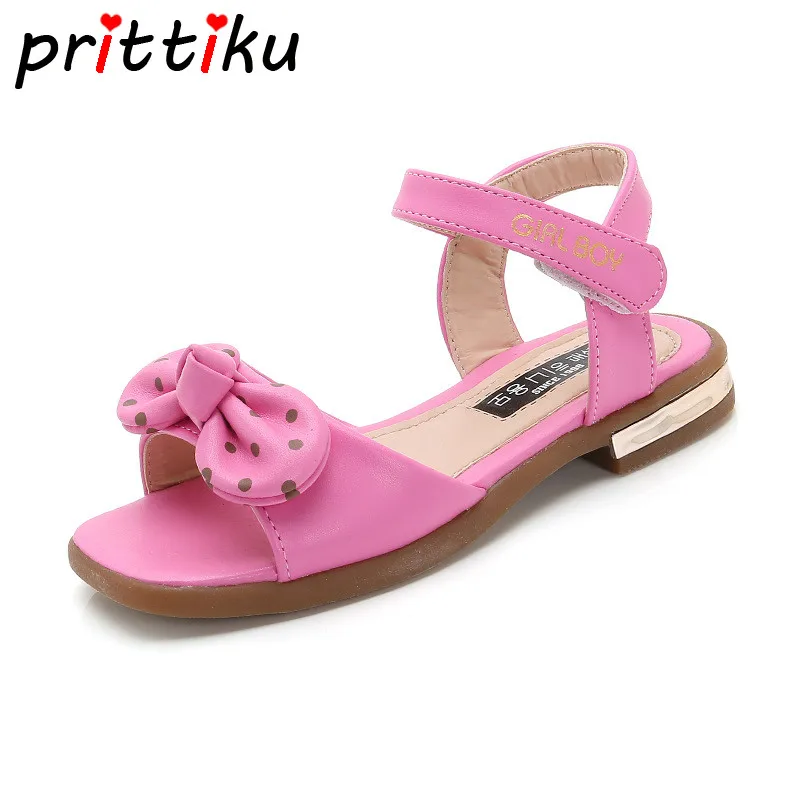 

Summer 2018 Toddler Girl Open Toe Brand Fashion Sandal Little Kid Pink Purple Bow Flats Big Children School Princess Dress Shoes